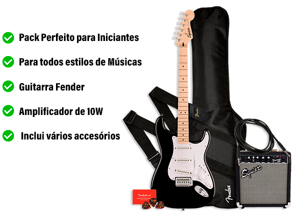 Fender Squier Sonic Stratocaster Pack Guitarra Elétrica para iniciantes Fender Squier Sonic Stratocaster Pack Guitarra Elétrica para iniciantes